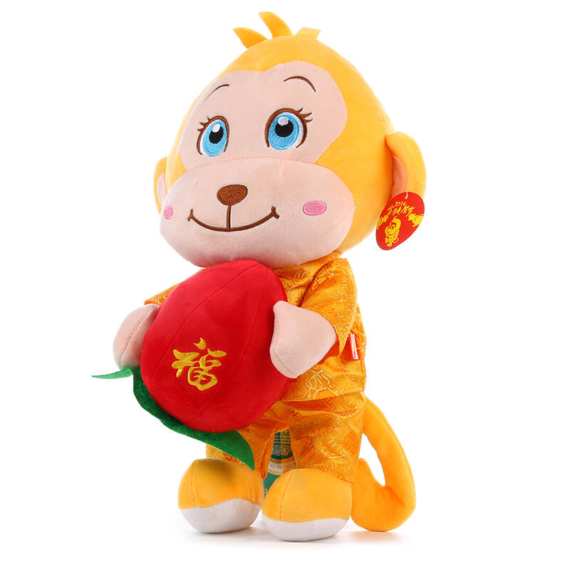 猴招财进宝猴财神猴公司礼品生日礼物猴子公仔 唐装抱桃猴红色32cm