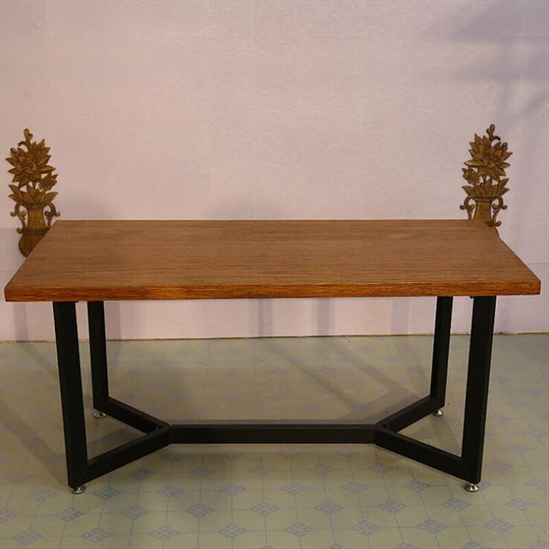 美式复古餐桌椅组合 铁艺办公桌 实木会议桌 电脑桌饭桌咖啡桌子 220*