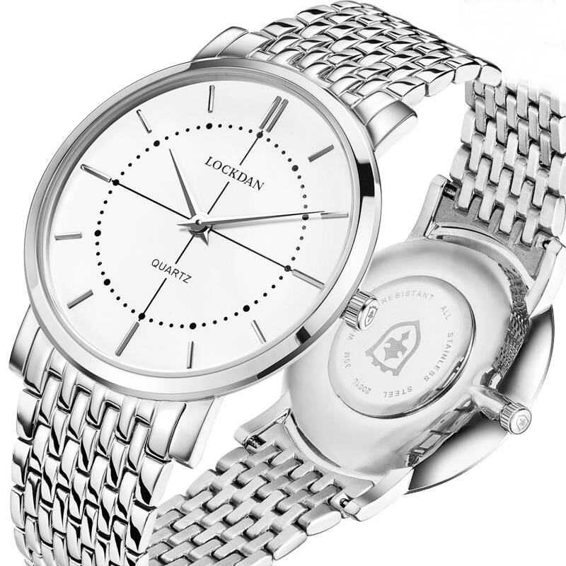 劳卡丹(lockdan)手表男表 超薄时尚男女对表商务休闲皮带防水钢带石英