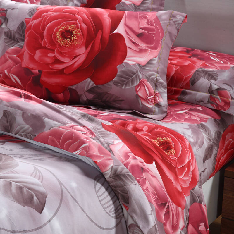 若枫全棉家纺3d印花被罩被套床单床上用品纯棉四件套 风穿牡丹 被套