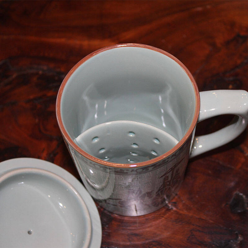 泽南世家 带盖陶瓷水杯 滤茶办公会议休闲茶杯老板商务杯子 马车
