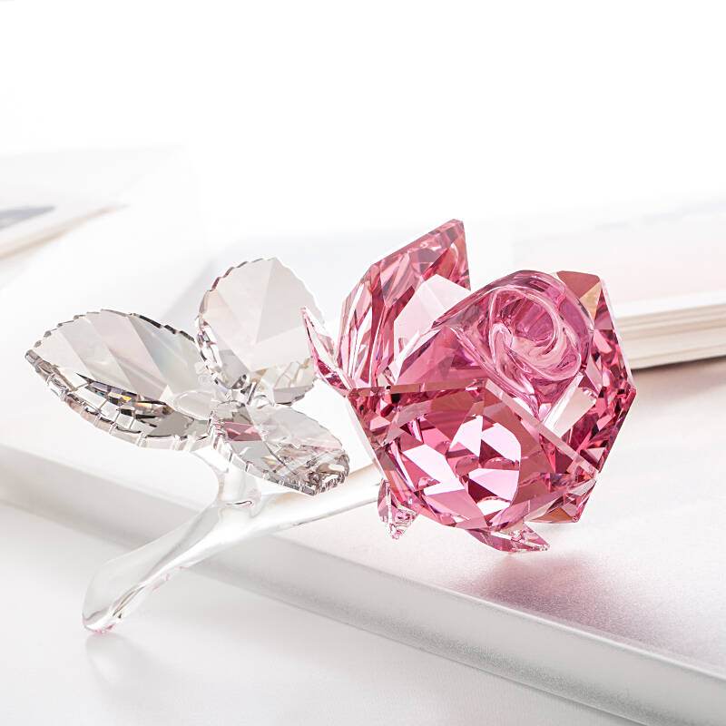 施华洛世奇 粉红色绽放玫瑰水晶摆件5094612【全球联保,附保修卡】