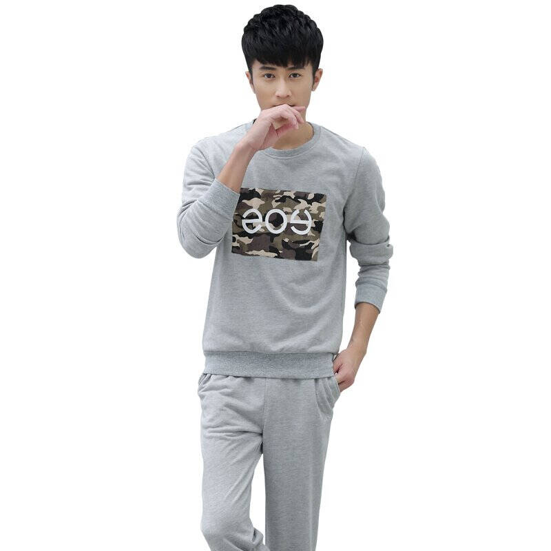 贺斯达hesida春季男士运动运动套装套头休闲服韩版运动服运动装 灰色