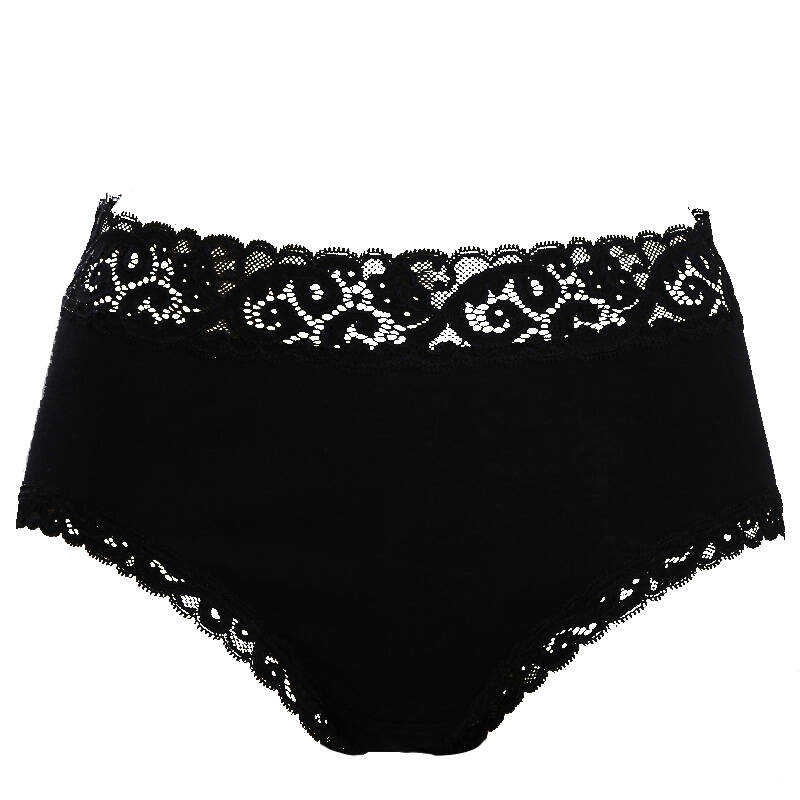 hanro 女士黑色长绒棉蕾丝花边内裤 1483 0019 s
