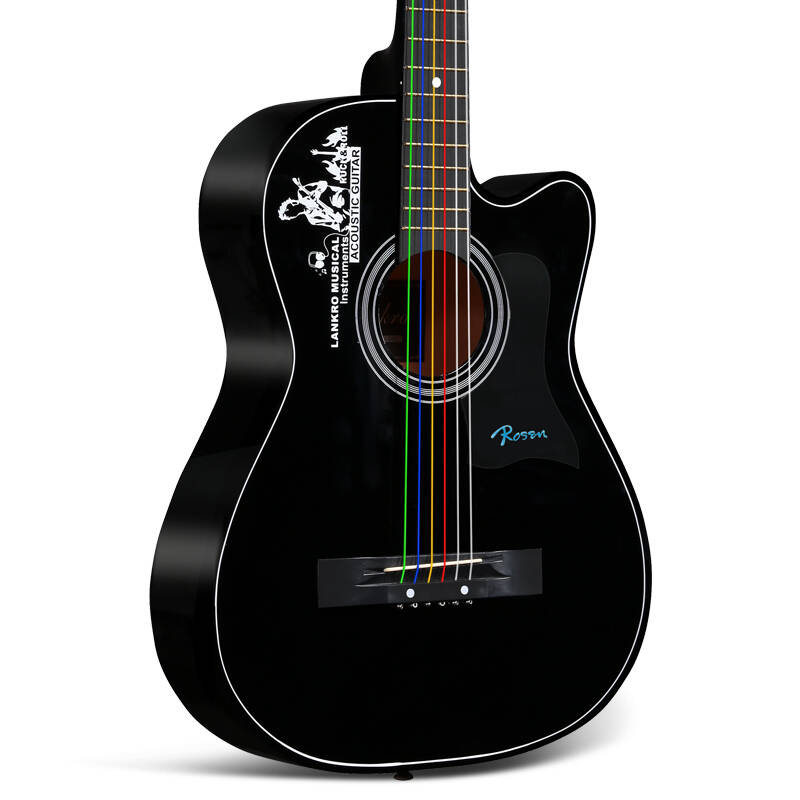 卢森rosen吉他38寸彩弦民谣初学吉它 102神秘黑