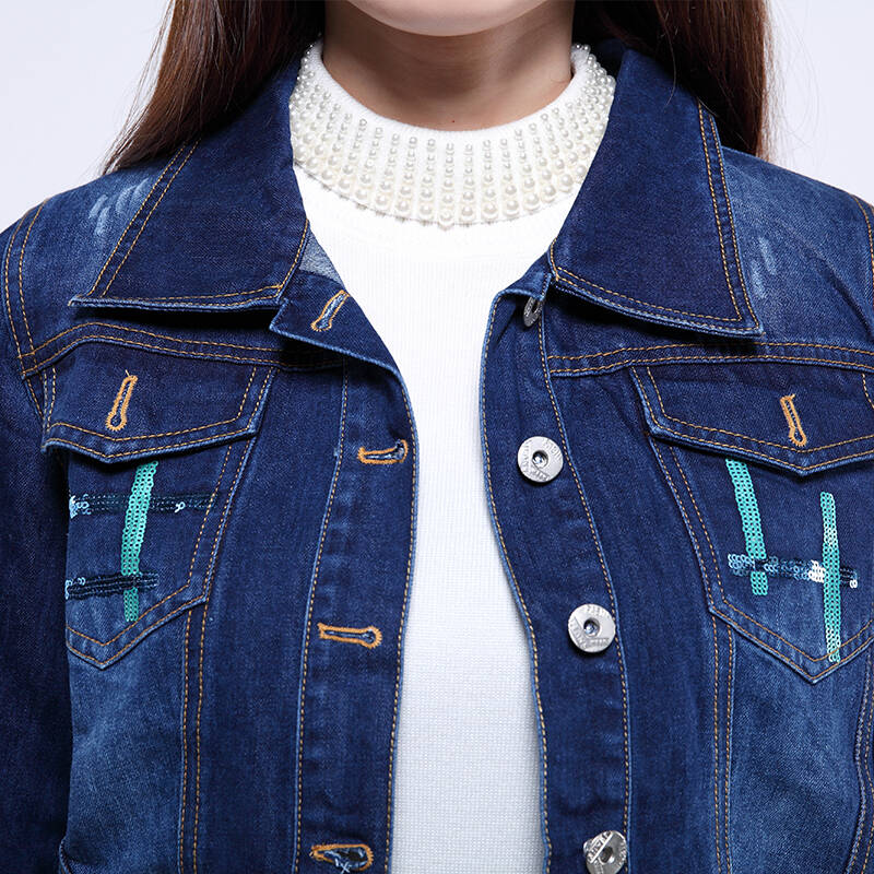 朵以2016春装新款字母印花翻领短外套女秋冬牛仔外套潮30vq43102 深