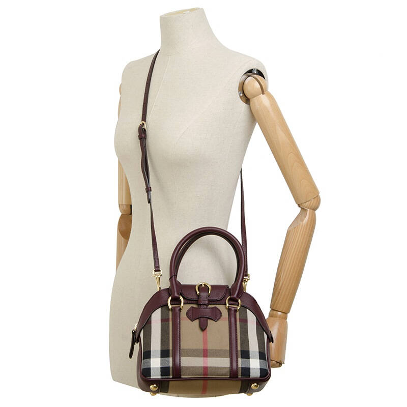 burberry 巴宝莉 女款house红木红格纹织物配皮小号保龄球包 39808331