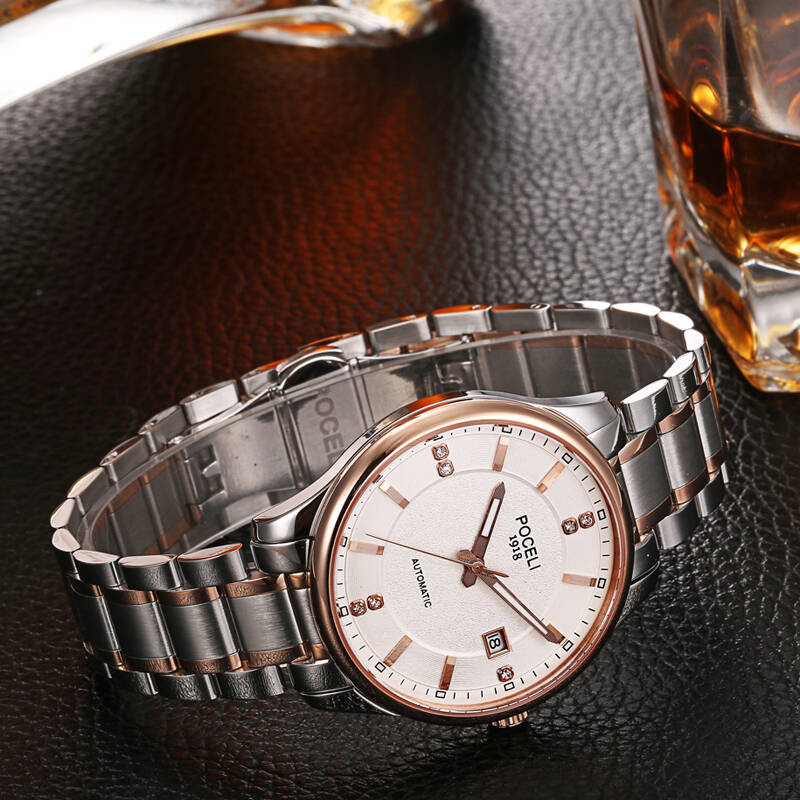 宝仕利(poceli)商务休闲男士手表全自动精准机械表男金表男表时尚钢带