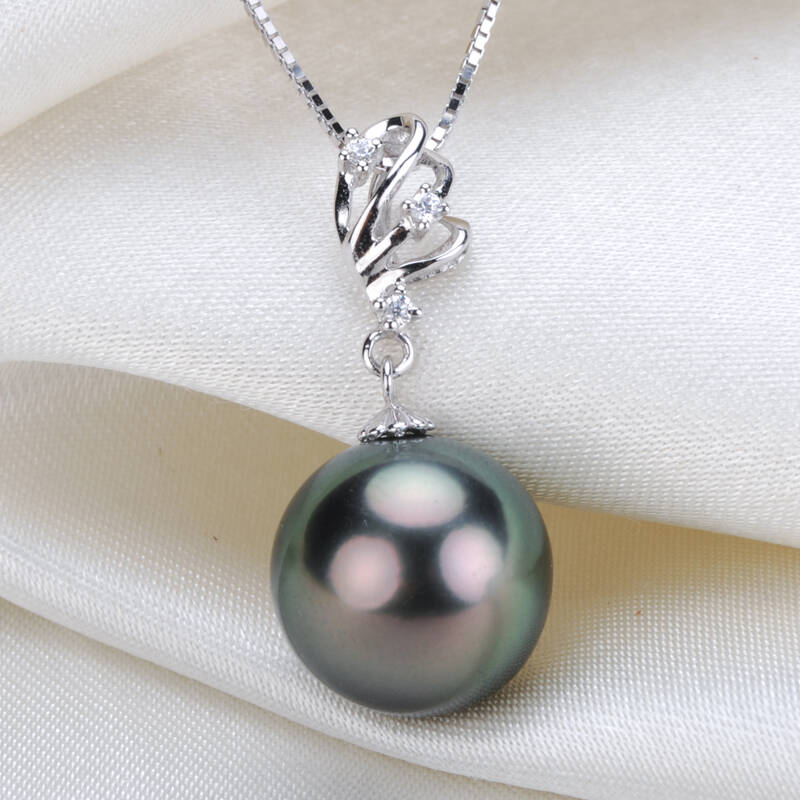 金富源珠宝 孔雀绿色 11-12mm大溪地黑珍珠吊坠 18k金钻