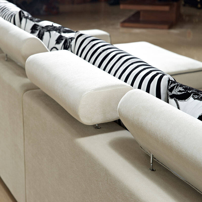 欧式简约现代风格客厅转角沙发黑白大气条纹布艺沙发全实木框架布沙发