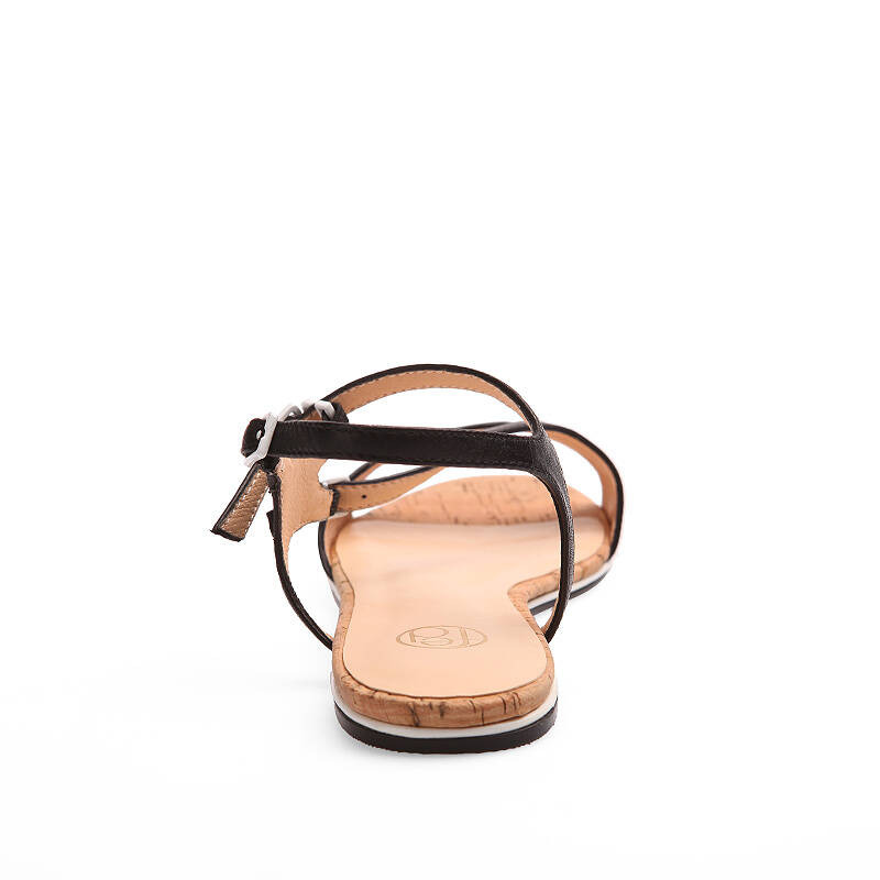 女鞋 舒适简约平跟女鞋时尚性感羊皮材质凉鞋 1300242 黑色羊皮610102