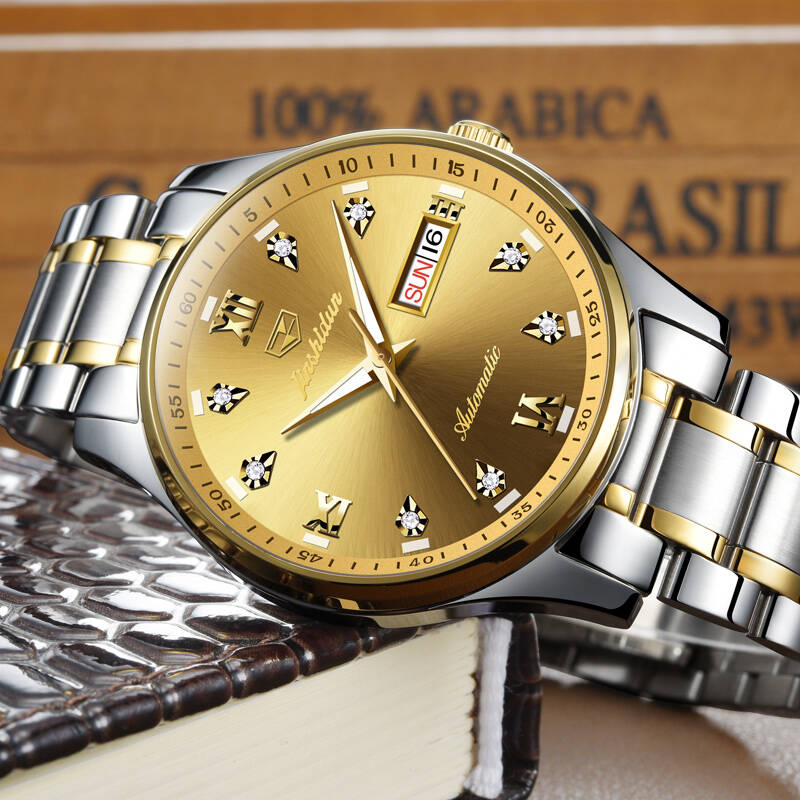 金仕盾(jsdun)手表男士机械表 双日历精钢时尚休闲机械男式商务大气