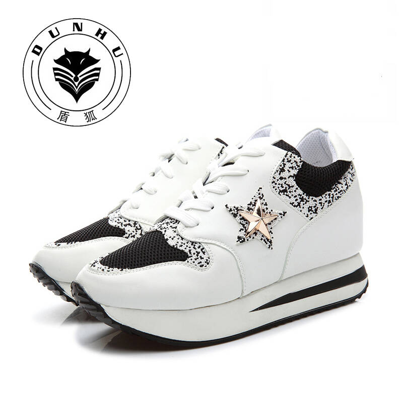 盾狐2015秋季新款坡跟低帮鞋内增高运动女鞋 c062 黑色 35