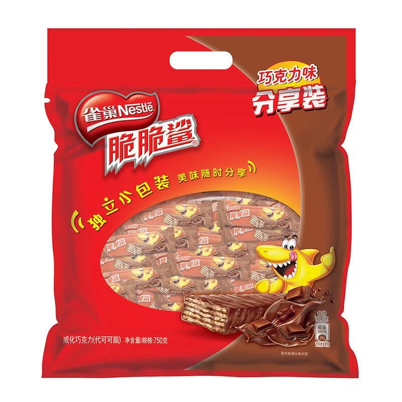 雀巢(nestle)脆脆鲨 巧克力味威化 分享装750g