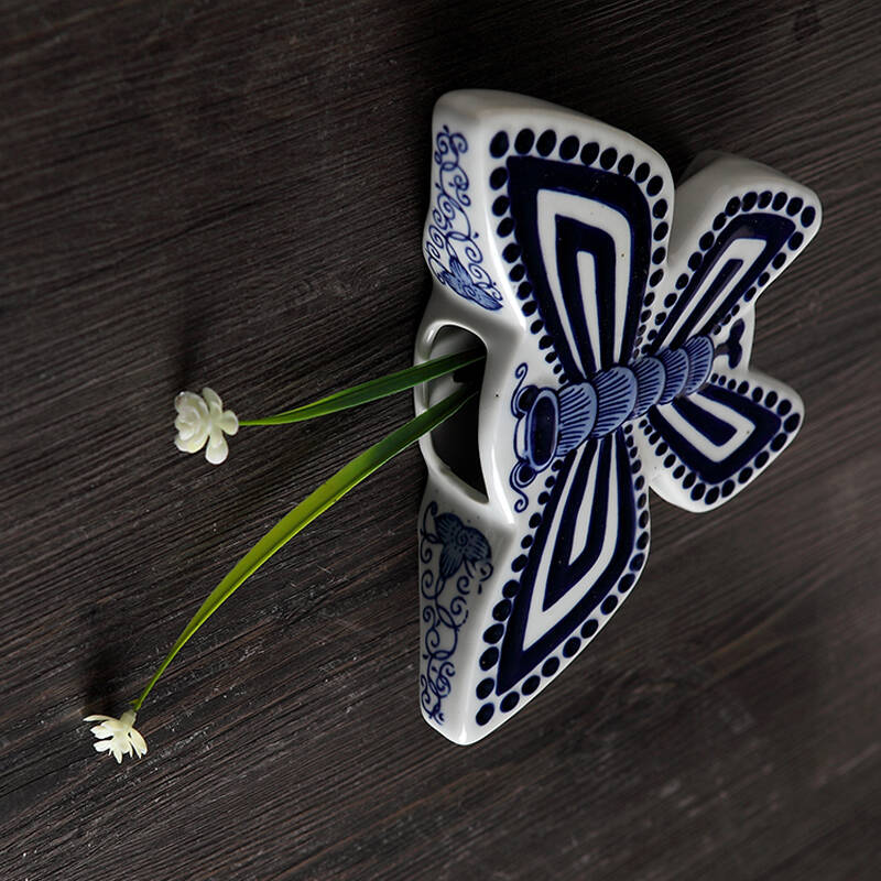 饭米粒 景德镇青花瓷壁挂装饰 陶瓷艺术品 蝴蝶型青花瓷壁挂饰品