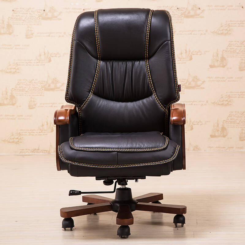 纽麦老板椅子家用办公座椅升降可躺办公大班椅 黑色头层牛皮 实木脚