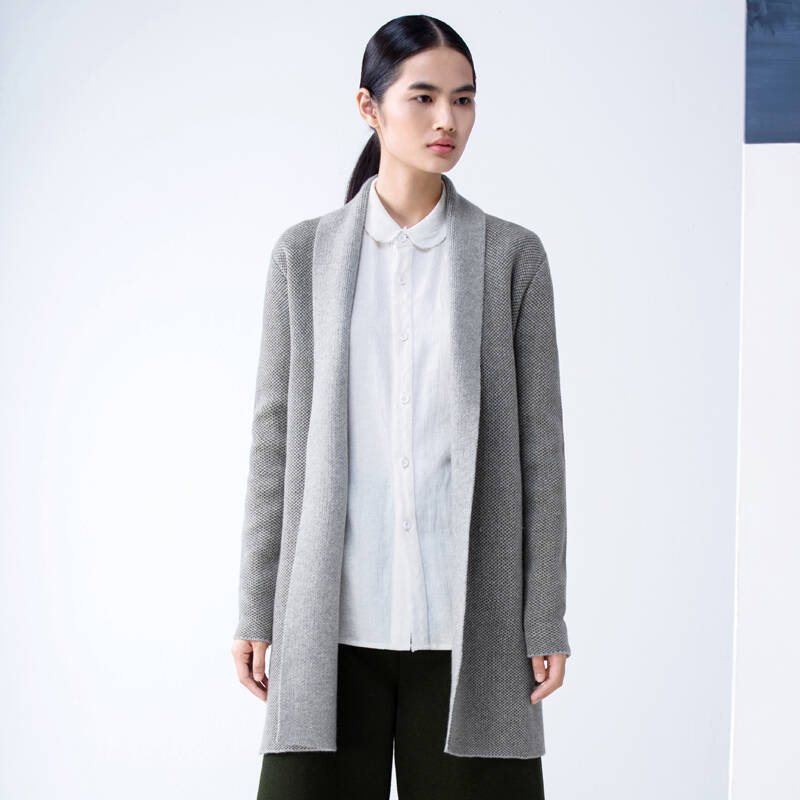 amiiredefine2015冬新简洁百搭翻领无扣开衫毛针织衫女61582228 墨绿