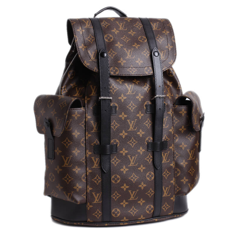 louis vuitton lv 路易威登 男士棕色帆布配牛皮双肩包 m43735
