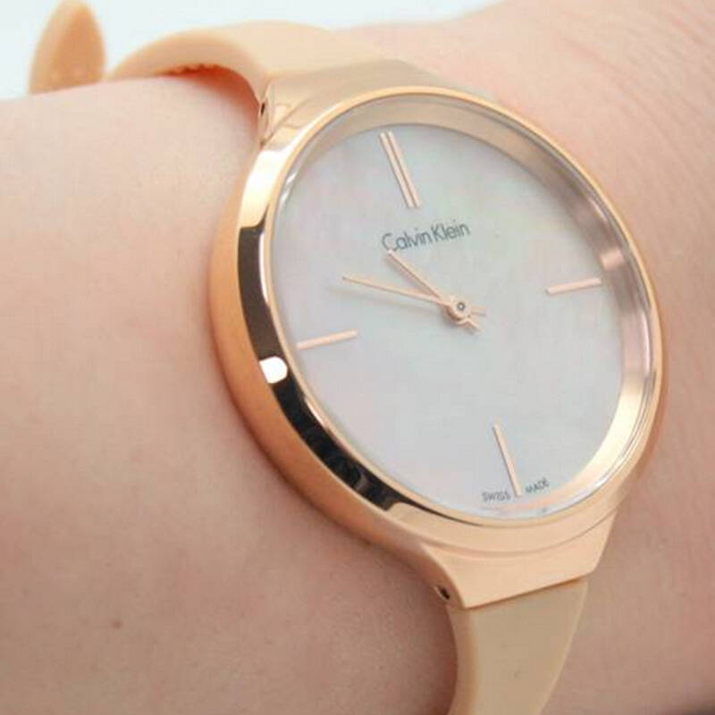 ck卡文克莱(calvinklein)手表lively系列女表银白盘米色硅胶表带石英