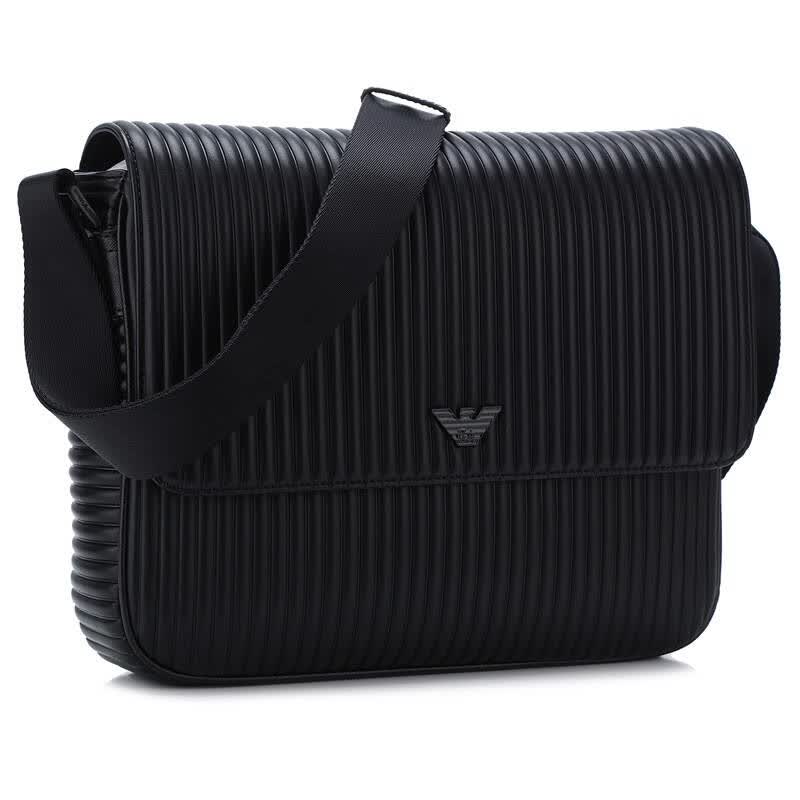 emporio armani 阿玛尼 男款黑色聚酯纤维立体竖纹翻盖肩背斜挎休闲包