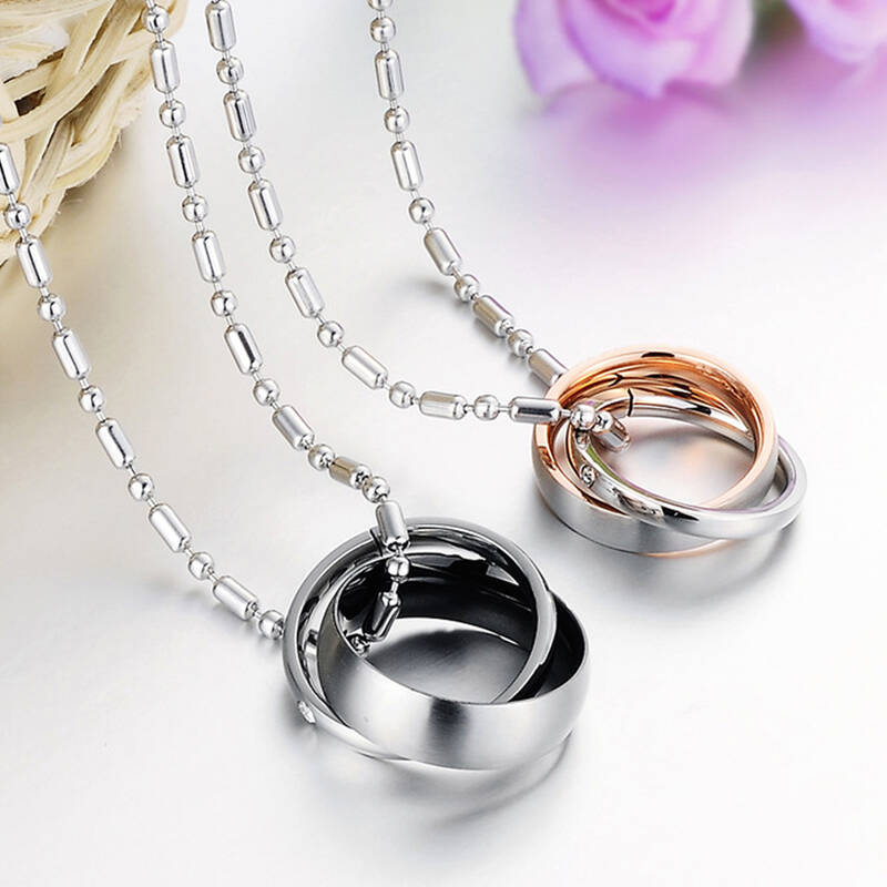 missu 情侣项链 love双环吊坠 情侣款 钛钢项链 男款 酷炫黑