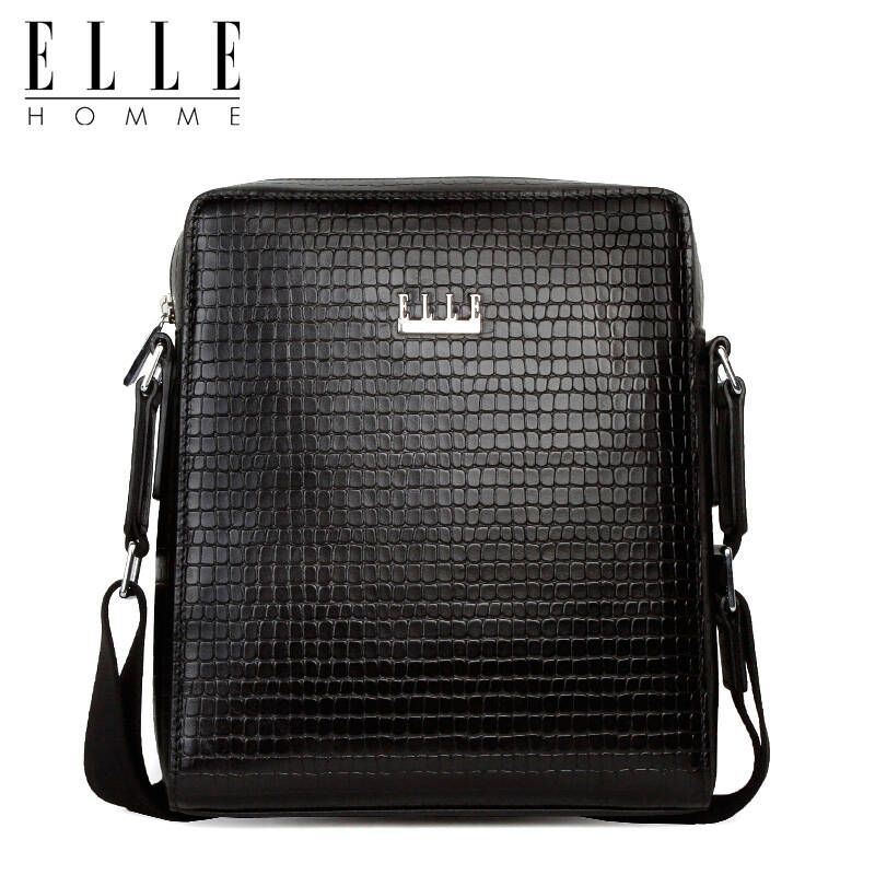 elle homme男士真皮单肩斜跨男包