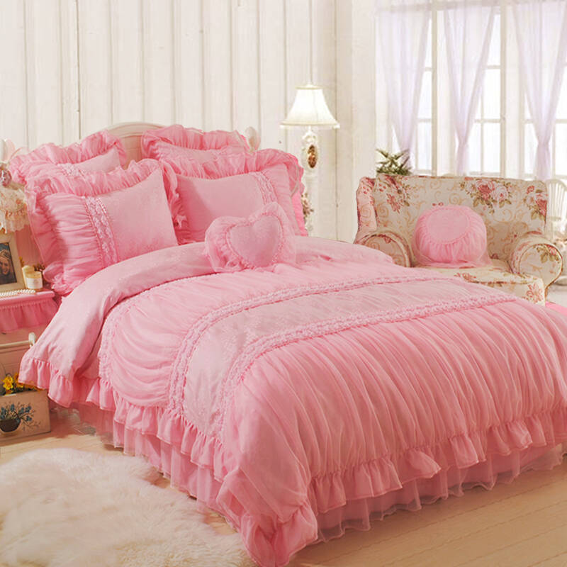 蕾丝公主奶油蕾丝 四件套 韩式奶白色贡缎提花床品 梦幻床上用 水晶之