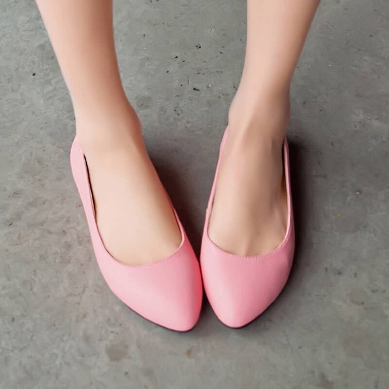 秋款甜美单鞋尖头牛皮浅口平底鞋开车鞋妈妈鞋真皮鞋子 26861804 粉色