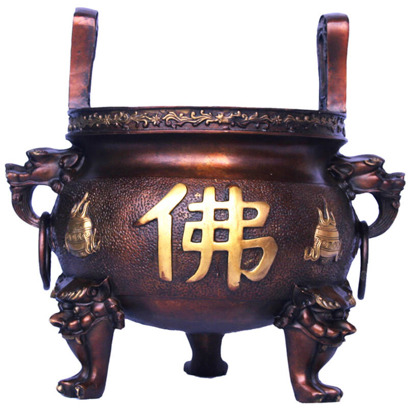天祥缘 开光铜佛字炉 纯铜香炉摆件 佛教香炉无盖 香炉铜器 供佛香炉