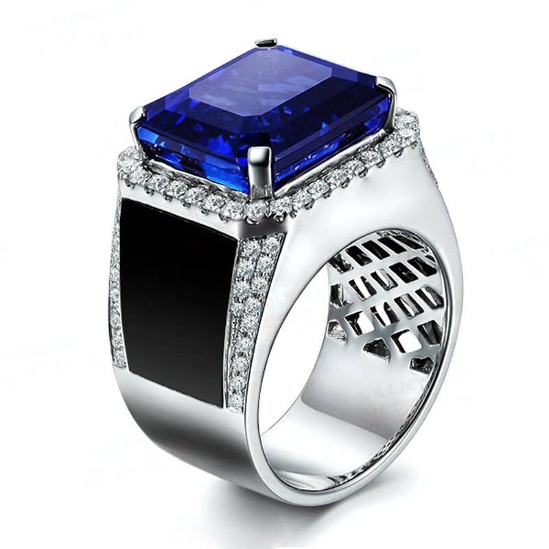 47克拉坦桑石戒指 18k金镶嵌87分钻石 彩色宝石男戒 10个工作日高级