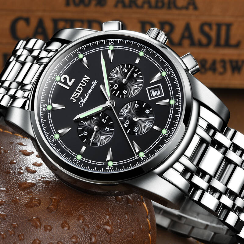 金仕盾(jsdun)情侣手表一对 夜光防水对表双日历全自动机械表情侣表