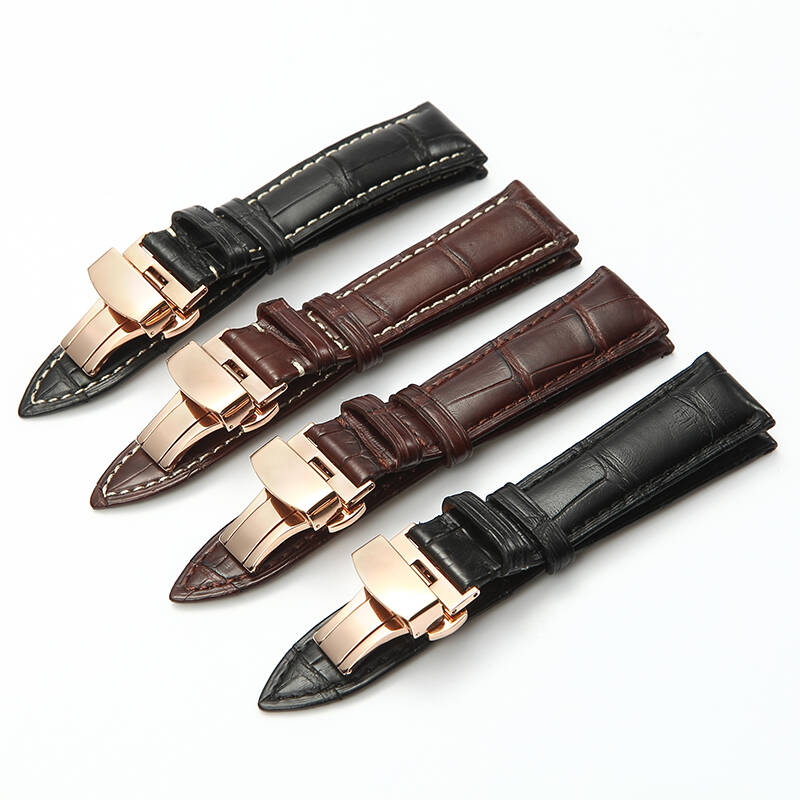 世辉(shihui)手表配件 真皮鳄鱼皮汉米尔顿手表带 蝴蝶扣男18 19 20