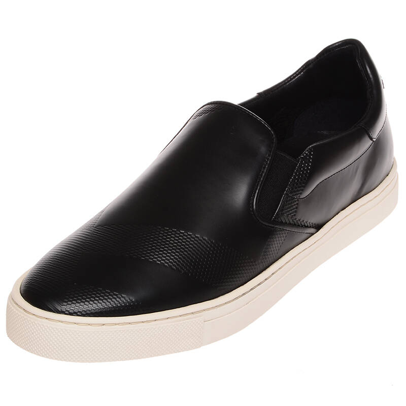 burberry 巴宝莉 男款格纹压花黑色牛皮休闲运动鞋 39810901 42码