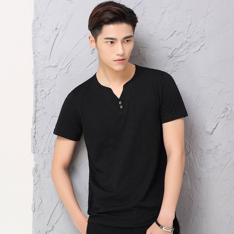 darnell男士简约时尚休闲v领短袖t恤 21604 黑色 2xl