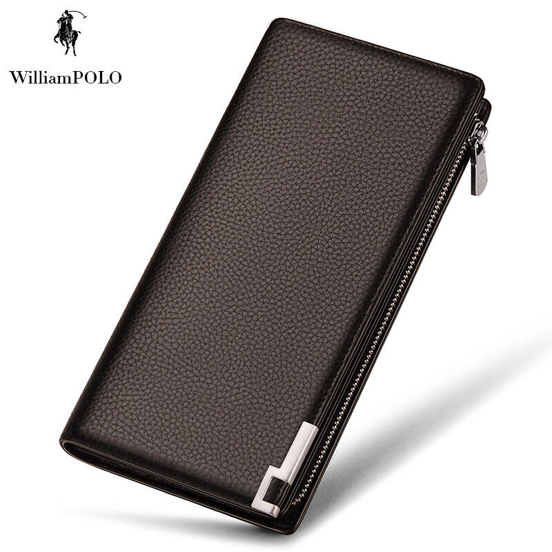英伦保罗polo钱包男长款真皮头层牛皮男士钱包拉链钱夹 商务手拿包