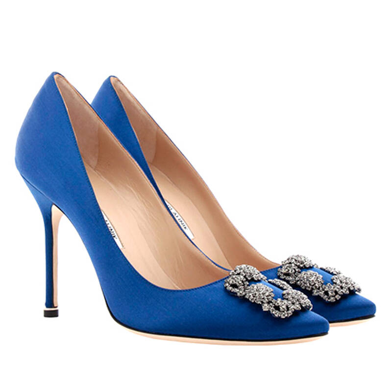 伯拉尼克(manolo blahnik)女士皮革细跟高跟鞋尖头浅口单鞋秋冬女鞋