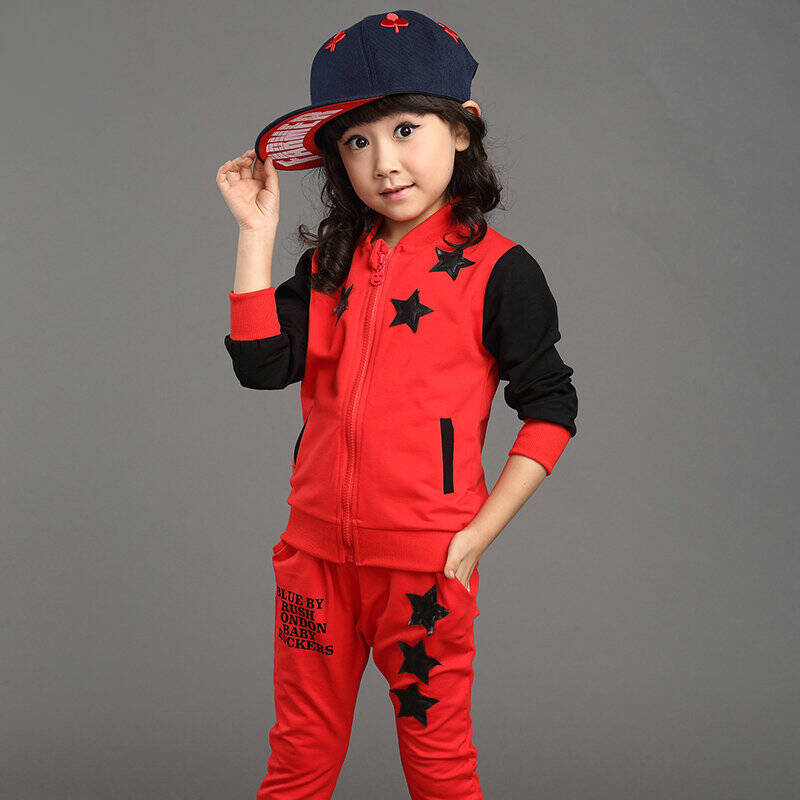 女童套装运动服儿童休闲套装中大童孩子服装 双星款红色 140 - 京东