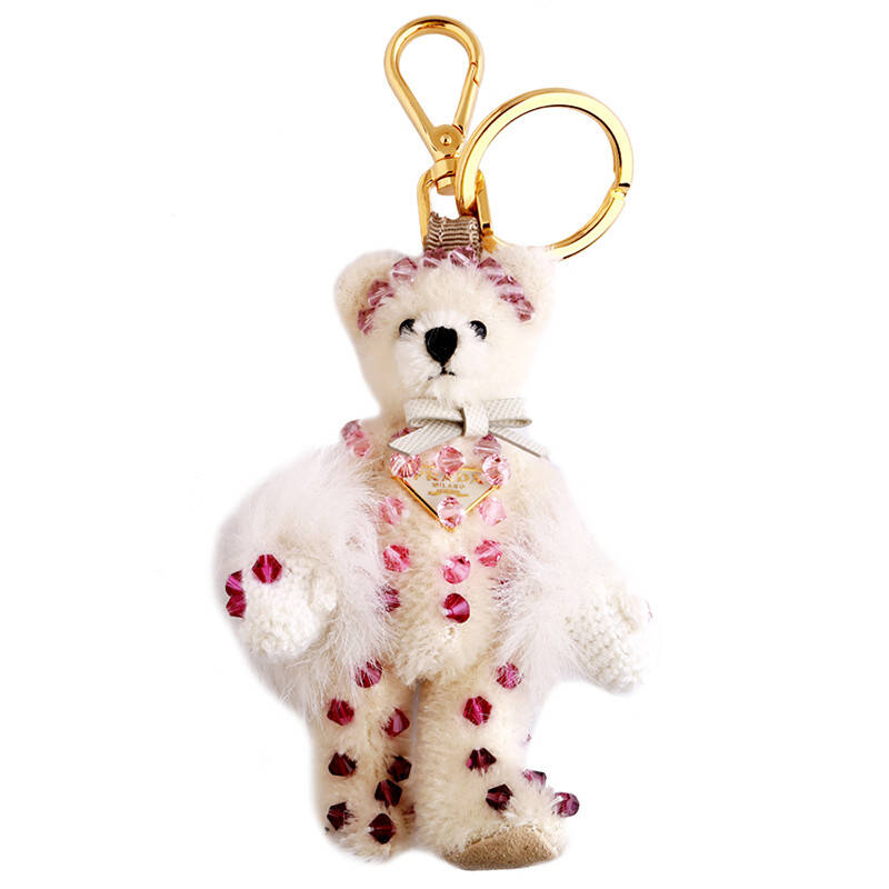prada 普拉达 女士粉色牛皮金属扣毛绒熊手机链钥匙扣 1to018 2e3u f