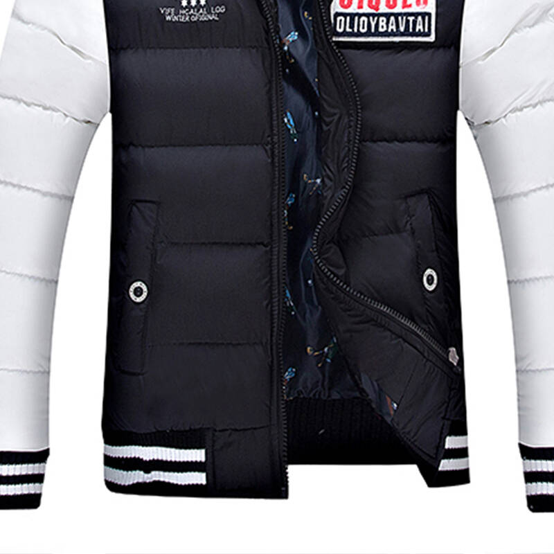 牧树人 2015秋冬新款可卸针织帽拉链撞色拼色简约时尚加厚修身棉衣