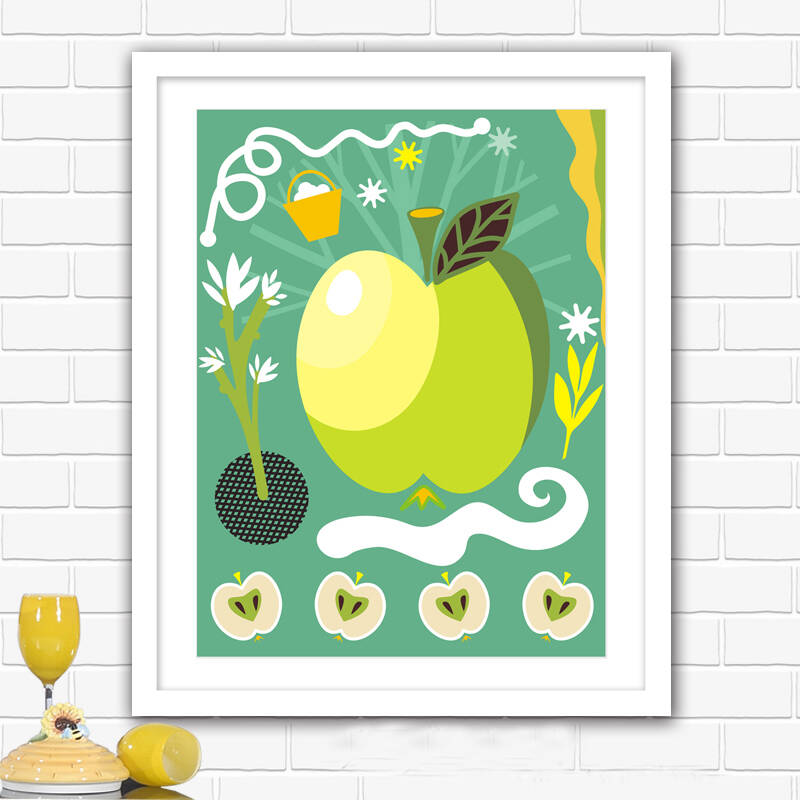 良木餐厅装饰画 手绘创意水果饭厅有框画 多幅可选 b款羽白框 33*43cm