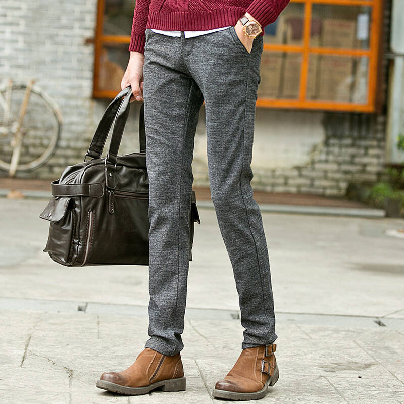 男士弹力休闲裤男休闲长裤小脚裤男装韩版修身直筒裤男裤子 深灰色 31