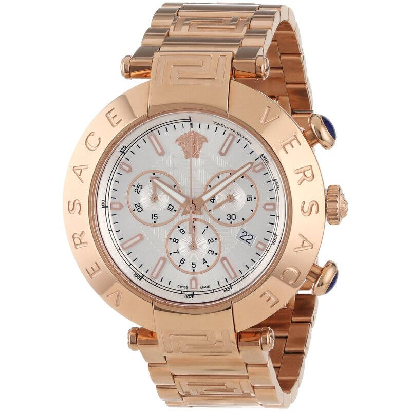 范思哲(versace)男士va8040013玫瑰金钢带三眼计时防水石英手表专柜