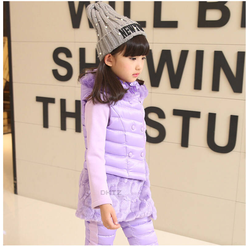 3儿童装4女童5秋冬装6-7套装2015女孩仿皮草三件套加厚8加绒9岁儿童