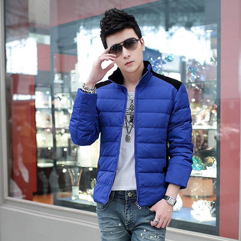 时尚立领棉衣男保暖外套韩版修身拼色休闲外套男棉服a418-d798 蓝色 m