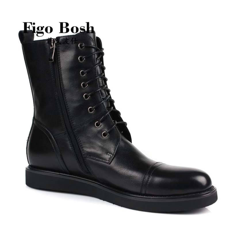 figobosh菲戈波仕 高帮皮鞋男鞋中筒靴子厚底男靴军靴 黑色 43