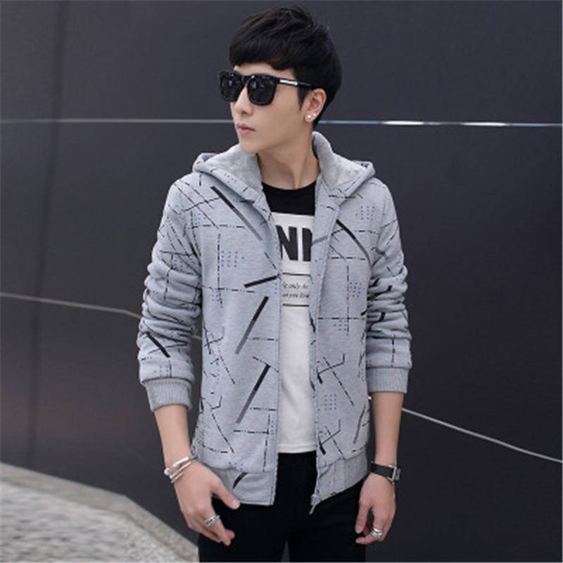 大码青少年外套学生韩版运动男装衣服潮带帽帽衫冬装潮男士青 红色 xl