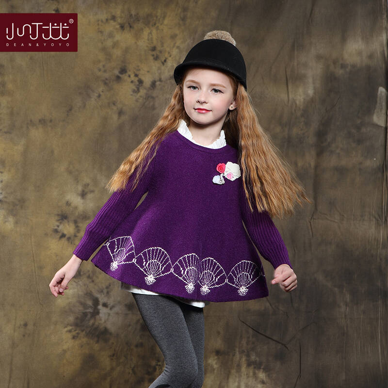 女童毛衣外套秋装新款童装上衣儿童休闲圆领长袖套头针织衫 梅红色 90