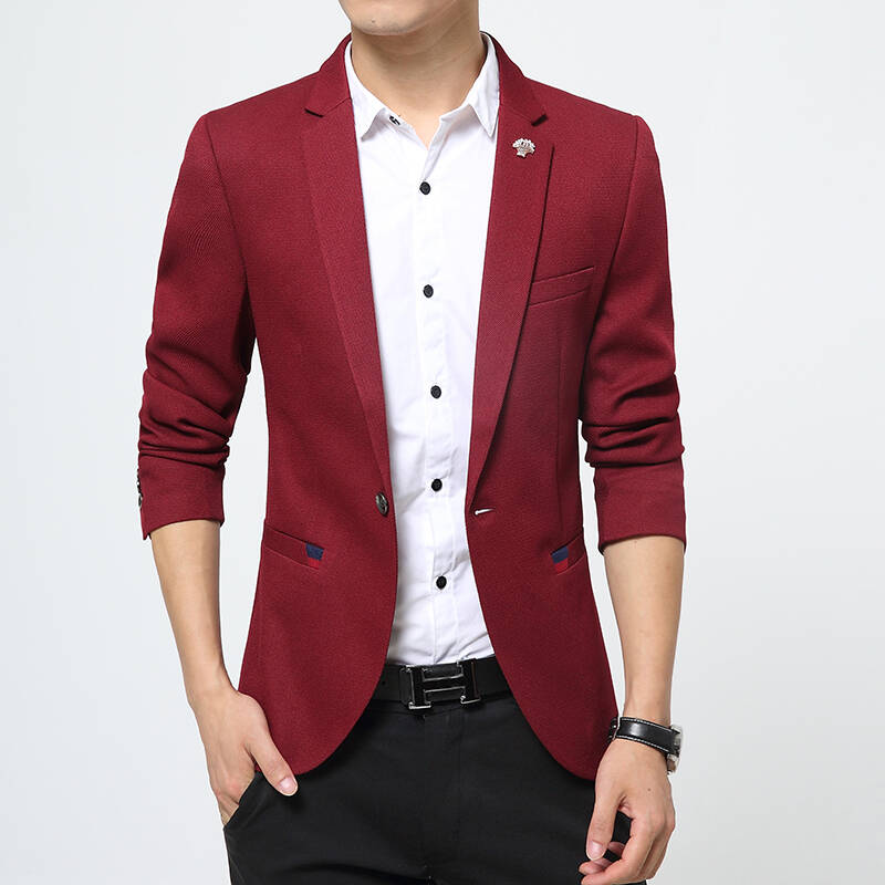 韩版休闲男士修身商务一粒扣西装 男小西服外套 深红色 180(xl)