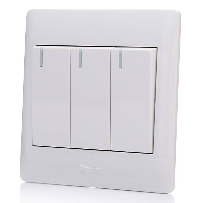 英特曼(etman)e3-123 三联三开双控 分控开关 86型家用白色墙壁电灯