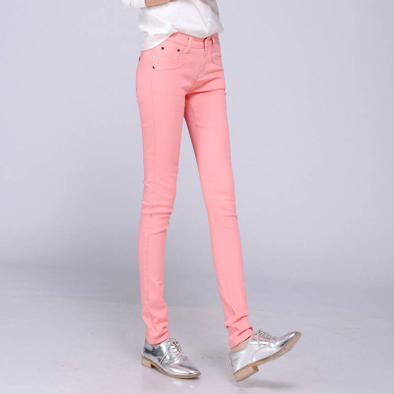 without u2015春秋新款弹力彩色糖果色牛仔裤女韩版显瘦小脚铅笔裤大